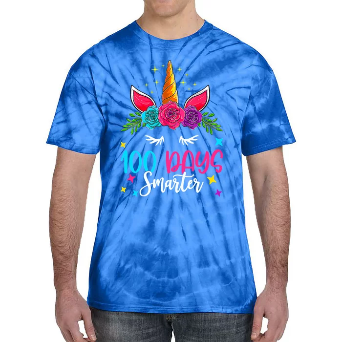 100 Days Smarter Unicorn 100 Days Of School 100th Day Cool Gift Tie-Dye T-Shirt