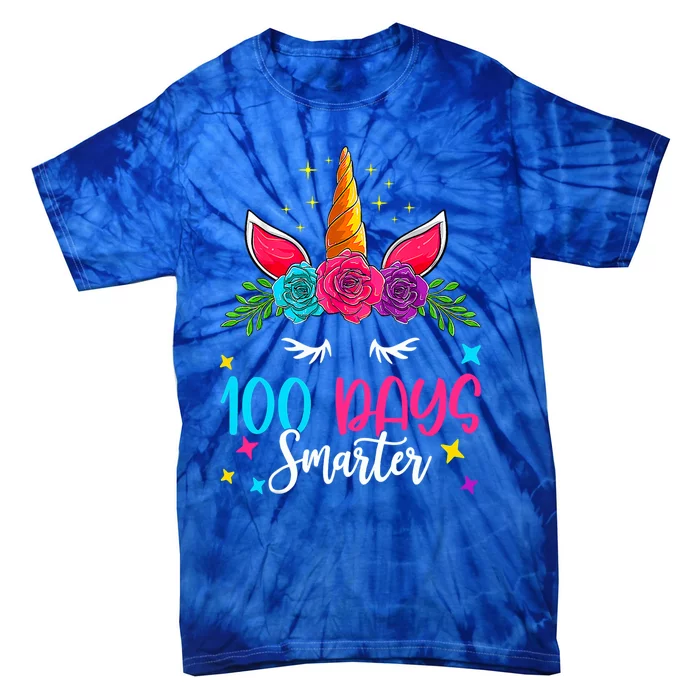 100 Days Smarter Unicorn 100 Days Of School 100th Day Cool Gift Tie-Dye T-Shirt