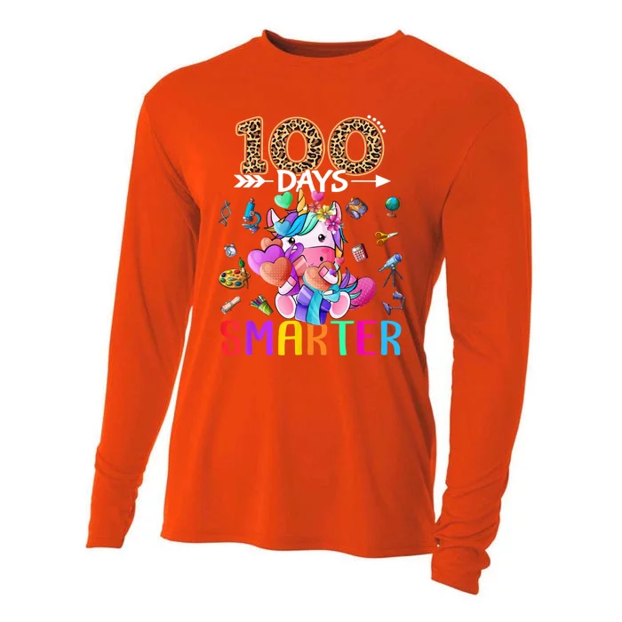 100 Days Smarter Unicorn Happy 100th Day Of School Gift Cooling Performance Long Sleeve Crew