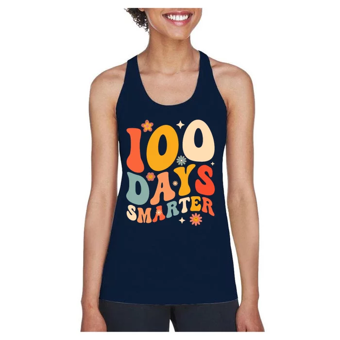 100 Days Smarter Happy 100th Day Of School Groovy Boy Girl Women's Racerback Tank