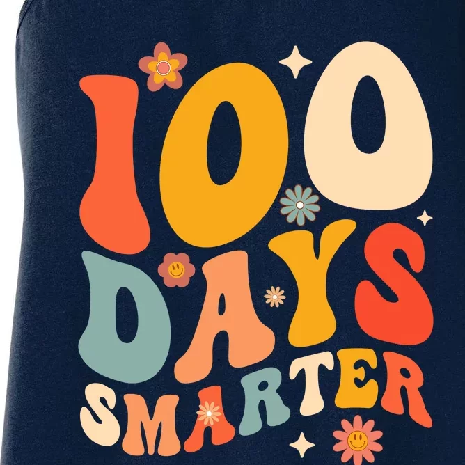 100 Days Smarter Happy 100th Day Of School Groovy Boy Girl Women's Racerback Tank