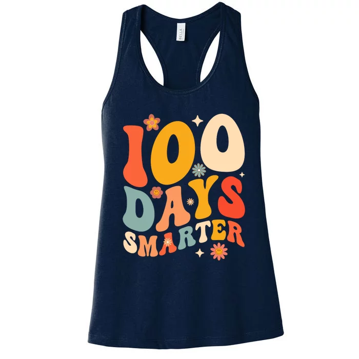 100 Days Smarter Happy 100th Day Of School Groovy Boy Girl Women's Racerback Tank