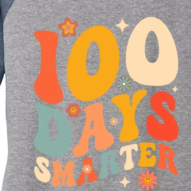 100 Days Smarter Happy 100th Day Of School Groovy Boy Girl Women's Tri-Blend 3/4-Sleeve Raglan Shirt