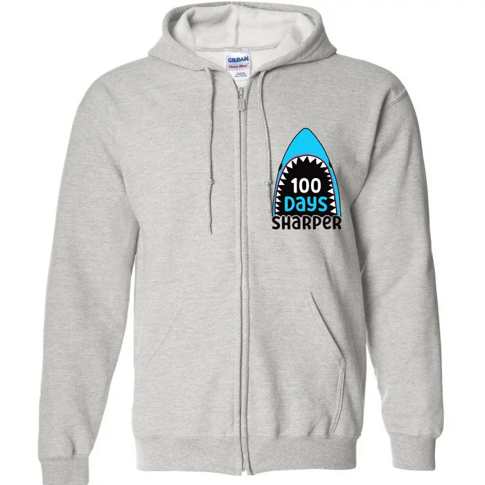 100 Days Sharper Boy Shark 100th Day Of School Full Zip Hoodie