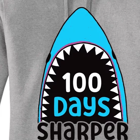 100 Days Sharper Boy Shark 100th Day Of School Women's Pullover Hoodie