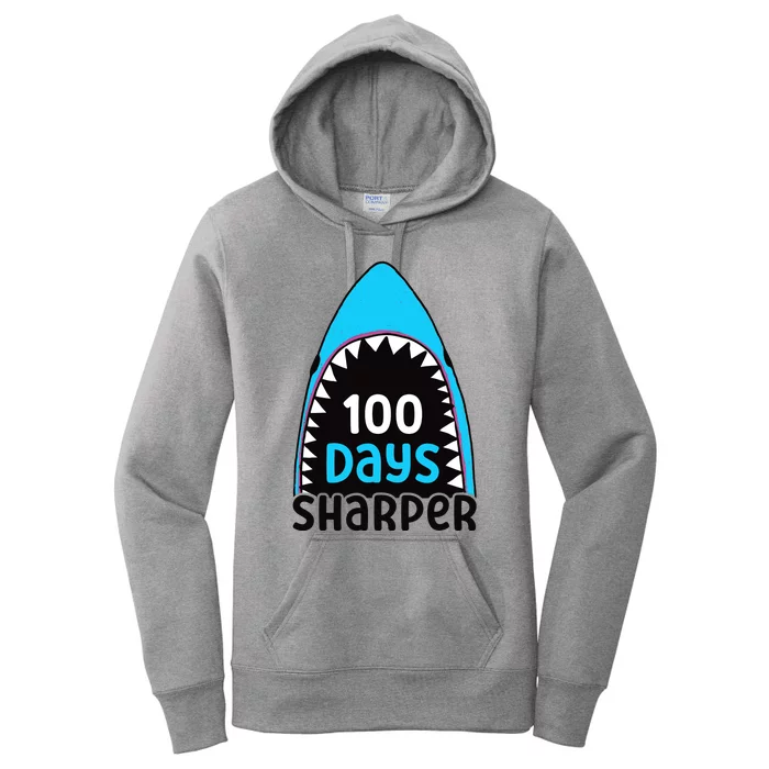 100 Days Sharper Boy Shark 100th Day Of School Women's Pullover Hoodie