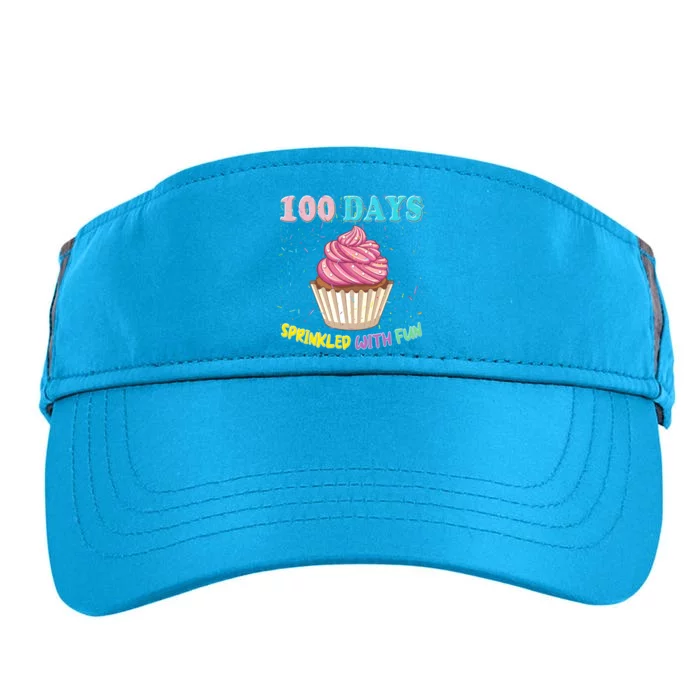 100 Days Sprinkled Fun Pink Cupcake 100th Day Of School Gift Adult Drive Performance Visor