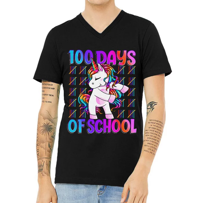 100 Days Smarter Unicorn 100 Days Of School 100th Day V-Neck T-Shirt