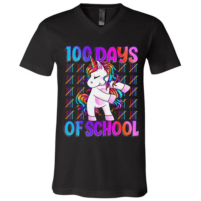 100 Days Smarter Unicorn 100 Days Of School 100th Day V-Neck T-Shirt