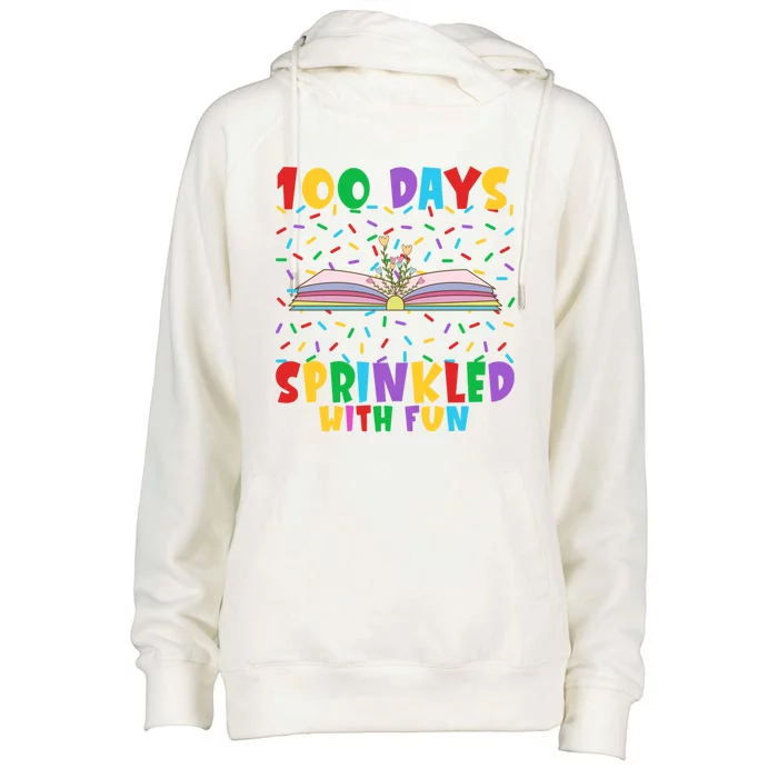 100 Days Sprinkled With Fun 100 Days Of School Book Graphic Gift Womens Funnel Neck Pullover Hood