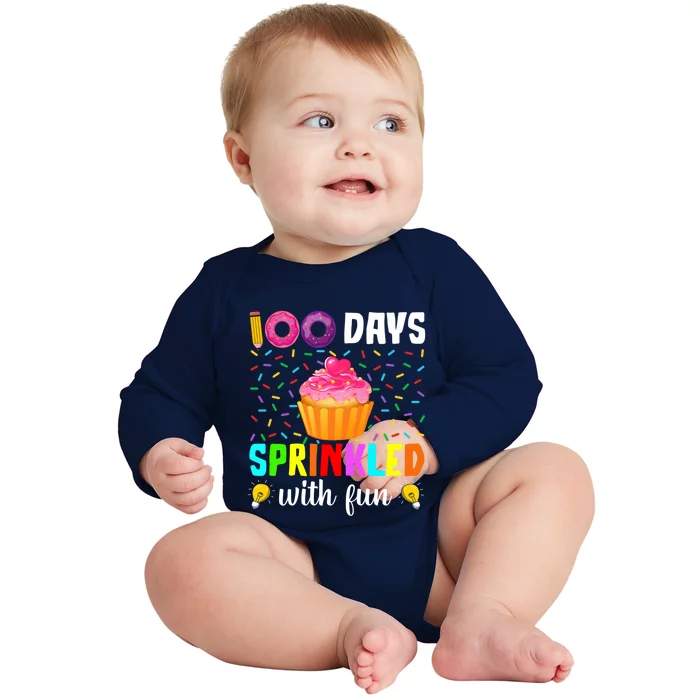 100 Days Sprinkled With Fun 100th Day Of School Cupcake Meaningful Gift Baby Long Sleeve Bodysuit