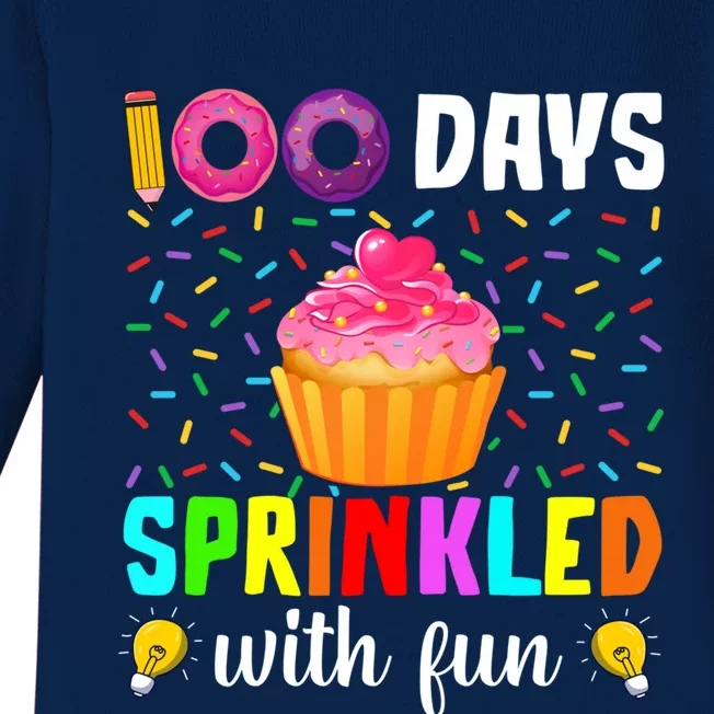 100 Days Sprinkled With Fun 100th Day Of School Cupcake Meaningful Gift Baby Long Sleeve Bodysuit