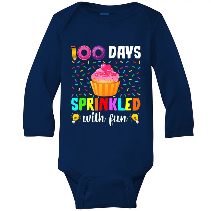 100 Days Sprinkled With Fun 100th Day Of School Cupcake Meaningful Gift Baby Long Sleeve Bodysuit