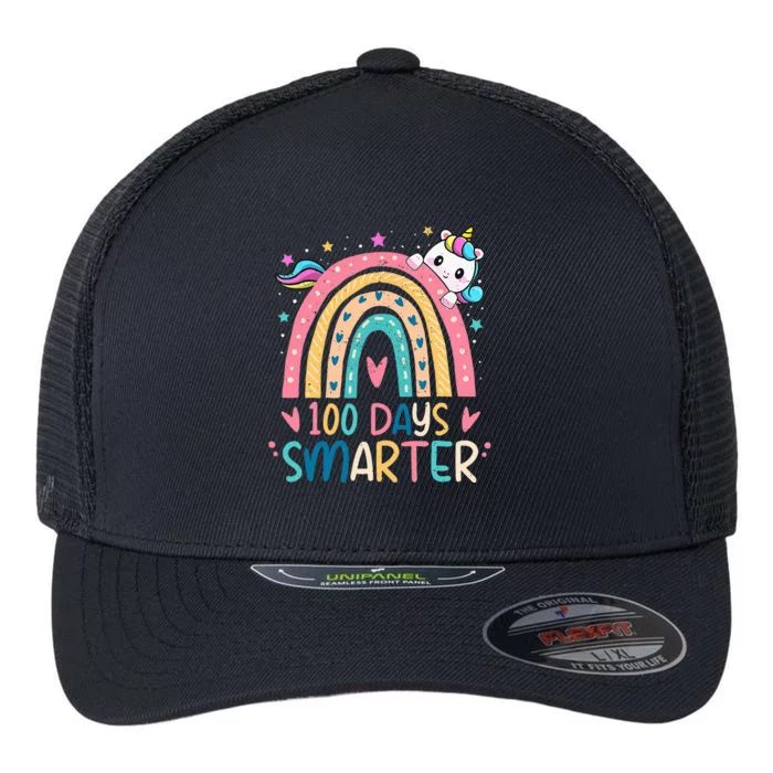 100 Days Smarter Unicorn 100th Day Of School Gift Flexfit Unipanel Trucker Cap