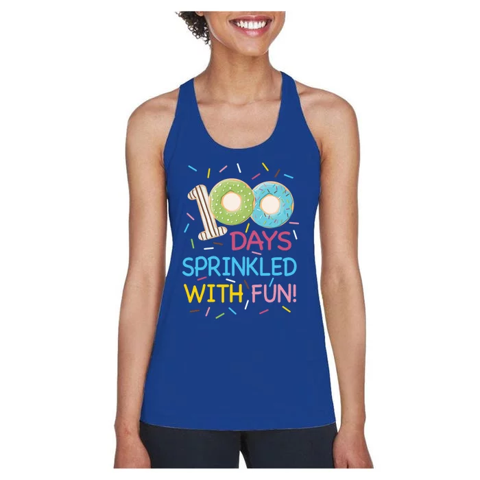 100 Days Sprinkled With Fun Colorful Donut Graphic Gift Women's Racerback Tank