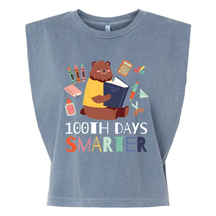 100th Days Smarter With A Bear And Books Gift Garment-Dyed Women's Muscle Tee