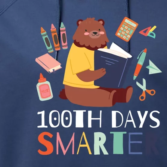 100th Days Smarter With A Bear And Books Gift Performance Fleece Hoodie