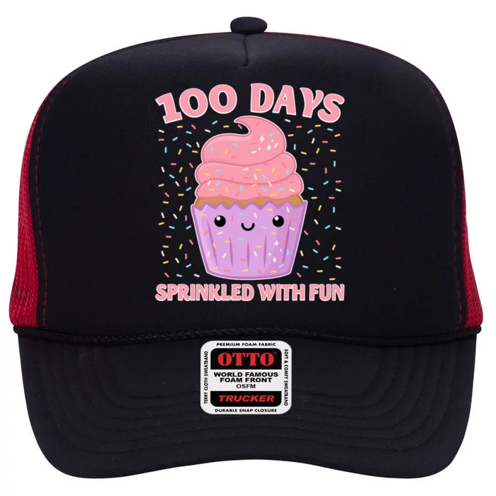 100 Days Sprinkled With Fun Cupcake 100th Day Of School Cute Gift High Crown Mesh Trucker Hat