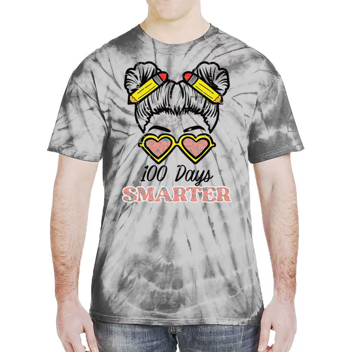 100 Days Smarter Bun 100th Day School Teacher Girl Tie-Dye T-Shirt