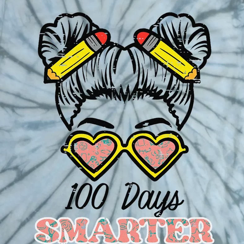 100 Days Smarter Bun 100th Day School Teacher Girl Tie-Dye T-Shirt