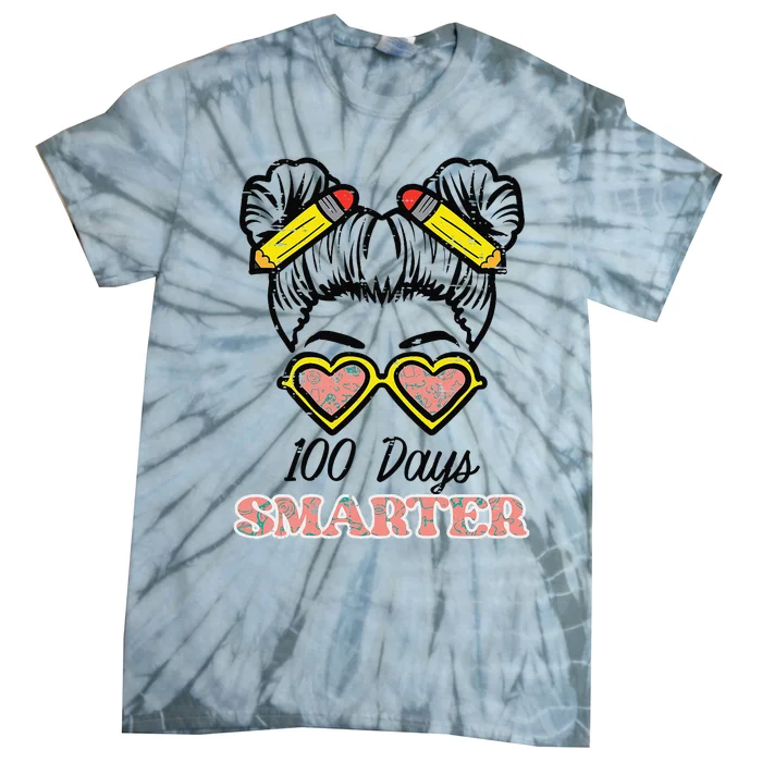 100 Days Smarter Bun 100th Day School Teacher Girl Tie-Dye T-Shirt