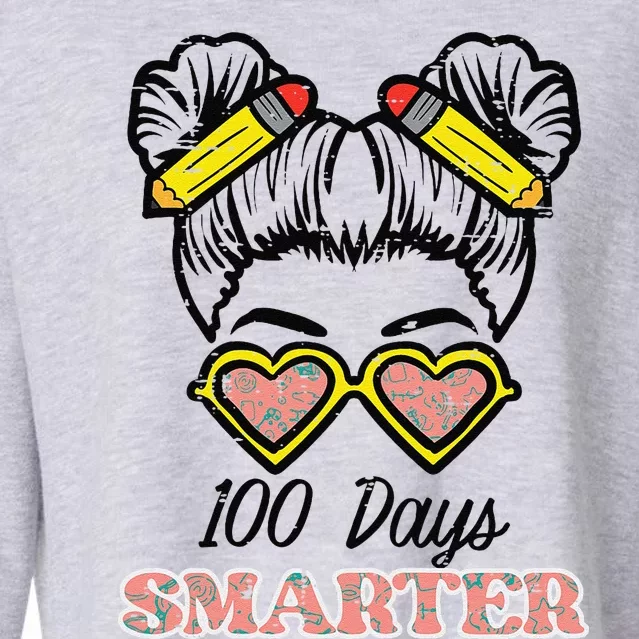 100 Days Smarter Bun 100th Day School Teacher Girl Cropped Pullover Crew