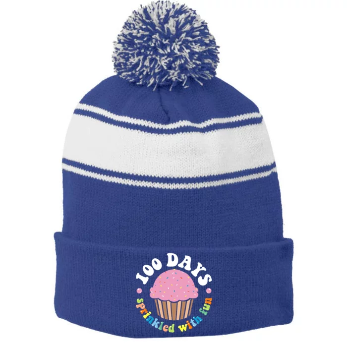 100 Days Sprinkled With Fun Cupcake 100th Day Of School Cute Gift Stripe Pom Pom Beanie