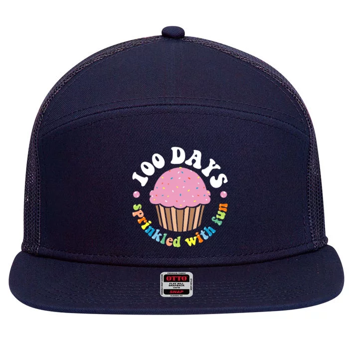 100 Days Sprinkled With Fun Cupcake 100th Day Of School Cute Gift 7 Panel Mesh Trucker Snapback Hat