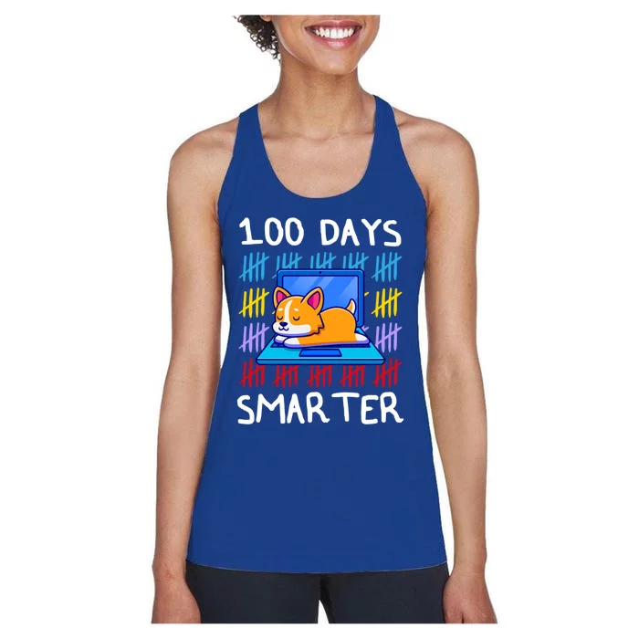 100 Day Smarter Gift 100 Day Of School Doggy Lovers Gift Great Gift Women's Racerback Tank