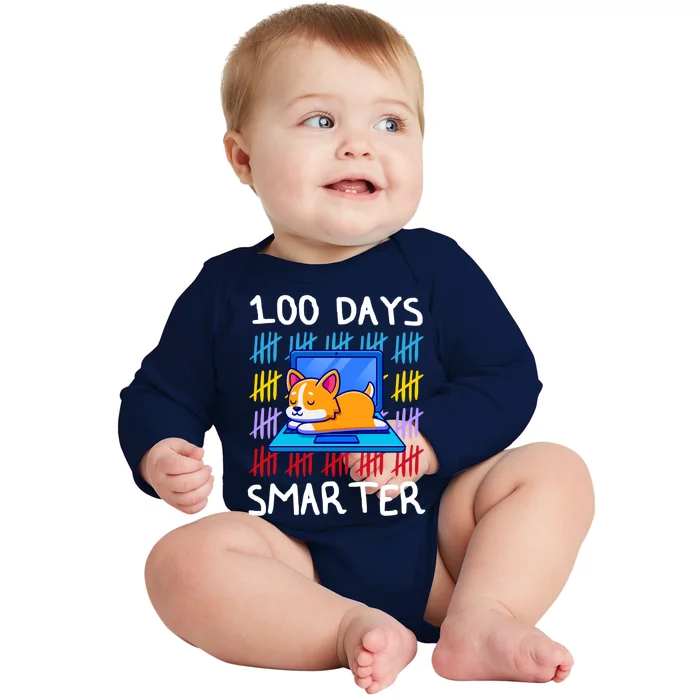 100 Day Smarter Gift 100 Day Of School Doggy Lovers Gift Great Gift Baby Long Sleeve Bodysuit