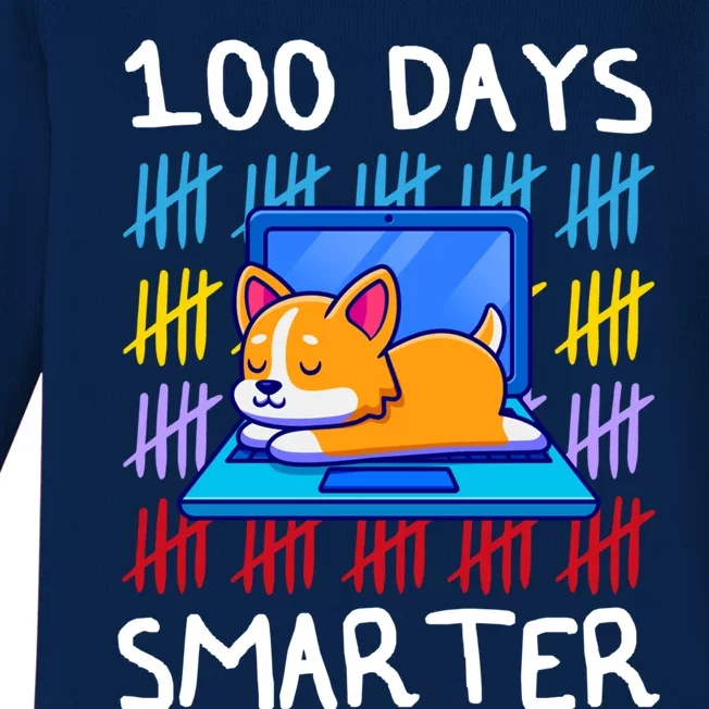 100 Day Smarter Gift 100 Day Of School Doggy Lovers Gift Great Gift Baby Long Sleeve Bodysuit