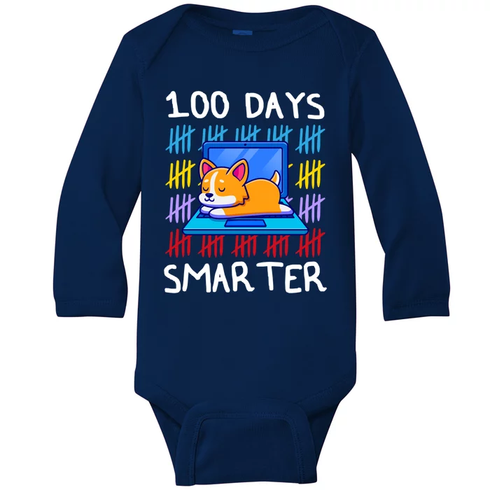 100 Day Smarter Gift 100 Day Of School Doggy Lovers Gift Great Gift Baby Long Sleeve Bodysuit