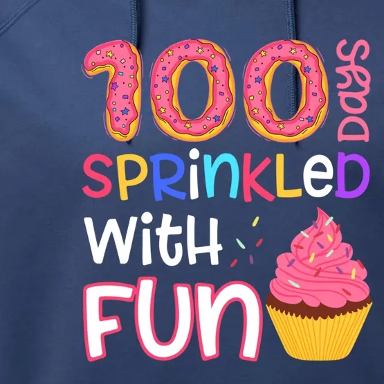 100 Days Sprinkled With Fun Cupcake 100th Day Of School Gift Performance Fleece Hoodie