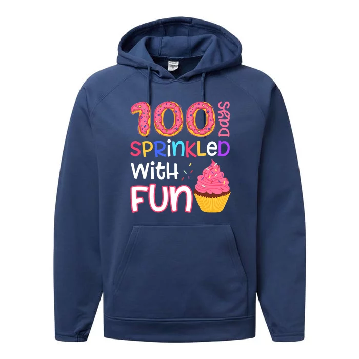 100 Days Sprinkled With Fun Cupcake 100th Day Of School Gift Performance Fleece Hoodie