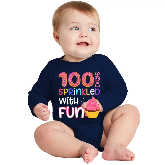 100 Days Sprinkled With Fun Cupcake 100th Day Of School Gift Baby Long Sleeve Bodysuit