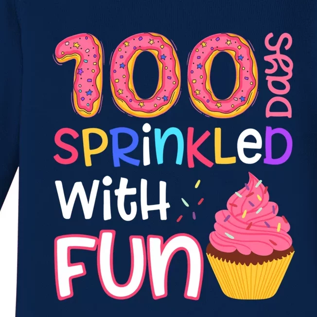 100 Days Sprinkled With Fun Cupcake 100th Day Of School Gift Baby Long Sleeve Bodysuit