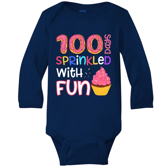 100 Days Sprinkled With Fun Cupcake 100th Day Of School Gift Baby Long Sleeve Bodysuit