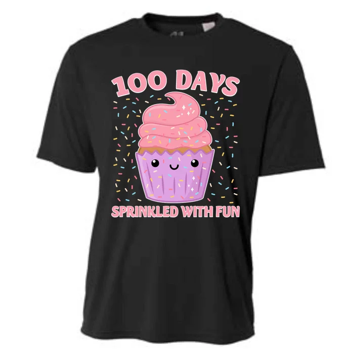 100 Days Sprinkled With Fun Cupcake 100th Day Of School Gift Cooling Performance Crew T-Shirt