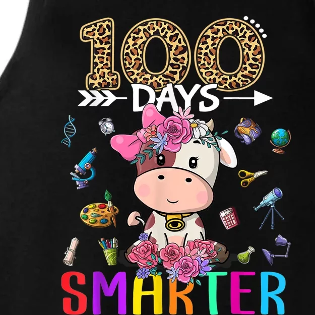 100 Days Smarter Cute Cow  Happy 100th Day of school Ladies Tri-Blend Wicking Tank