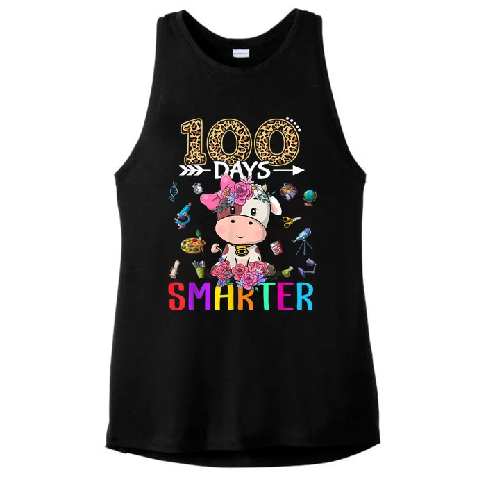 100 Days Smarter Cute Cow  Happy 100th Day of school Ladies Tri-Blend Wicking Tank