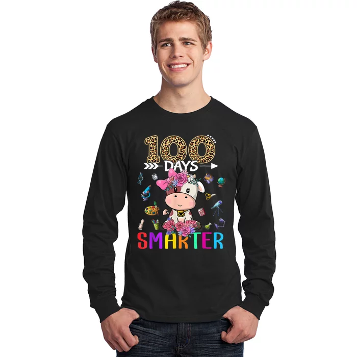 100 Days Smarter Cute Cow  Happy 100th Day of school Long Sleeve Shirt