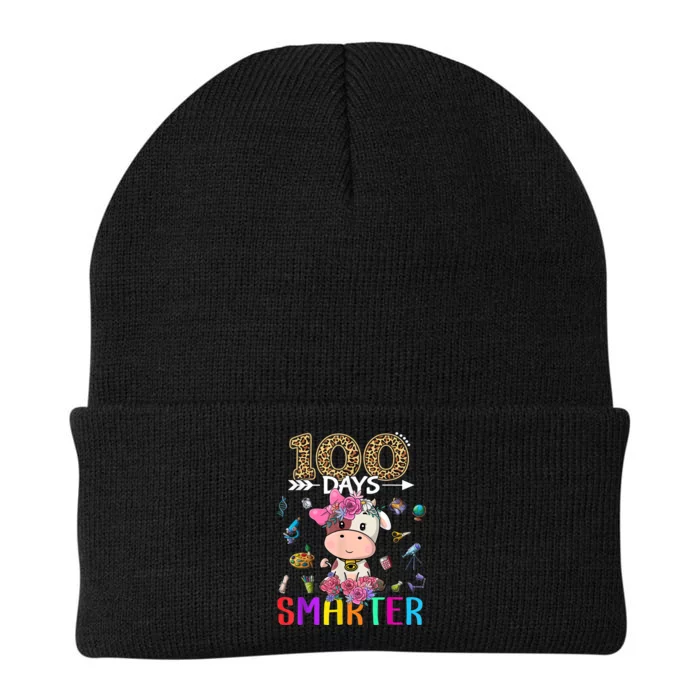 100 Days Smarter Cute Cow  Happy 100th Day of school Knit Cap Winter Beanie