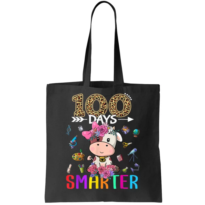 100 Days Smarter Cute Cow  Happy 100th Day of school Tote Bag