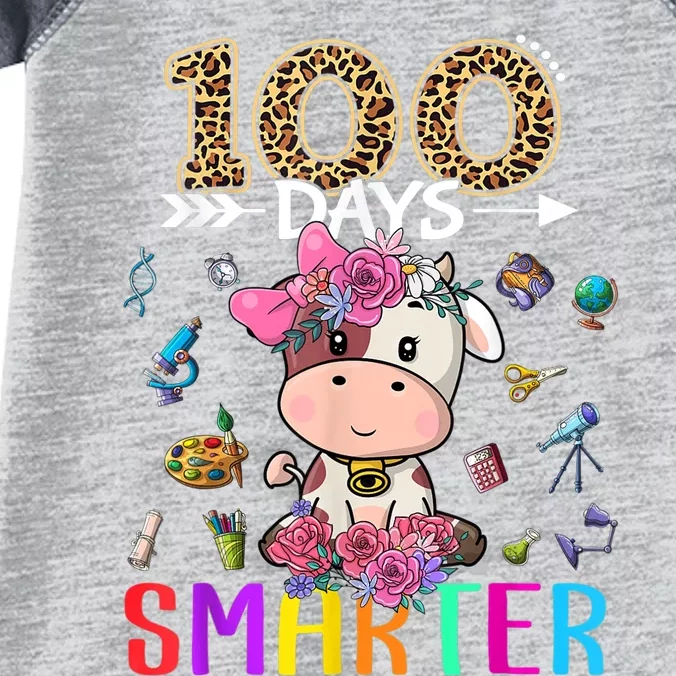 100 Days Smarter Cute Cow  Happy 100th Day of school Infant Baby Jersey Bodysuit