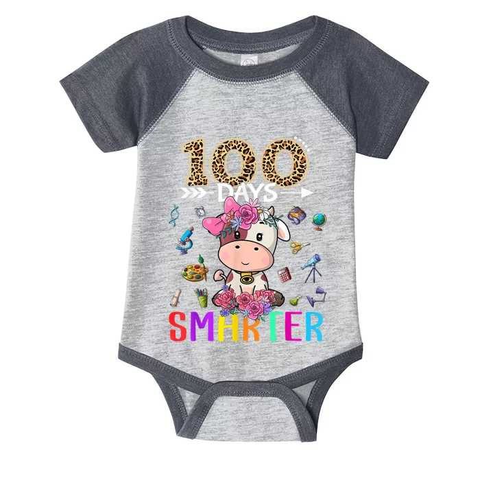 100 Days Smarter Cute Cow  Happy 100th Day of school Infant Baby Jersey Bodysuit