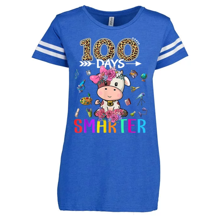 100 Days Smarter Cute Cow  Happy 100th Day of school Enza Ladies Jersey Football T-Shirt