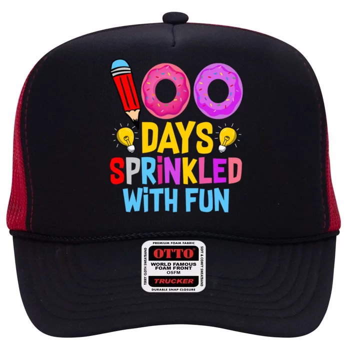 100 Days Sprinkled With Fun Cupcake 100th Day Teachers Meaningful Gift High Crown Mesh Trucker Hat