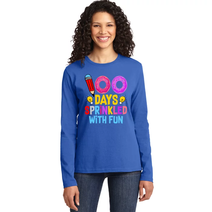 100 Days Sprinkled With Fun Cupcake 100th Day Teachers Meaningful Gift Ladies Long Sleeve Shirt