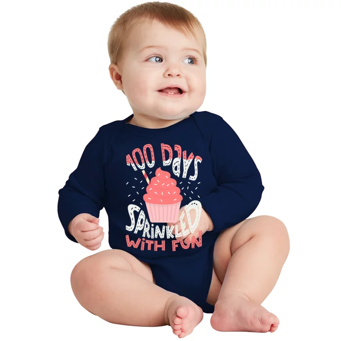 100 Days Sprinkled With Fun Cupcake 100th Days Of School Cool Gift Baby Long Sleeve Bodysuit