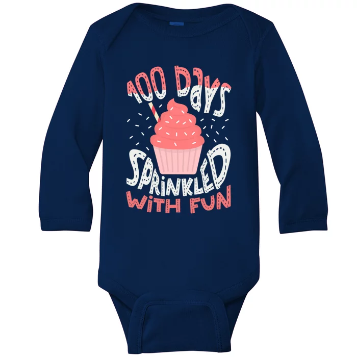 100 Days Sprinkled With Fun Cupcake 100th Days Of School Cool Gift Baby Long Sleeve Bodysuit